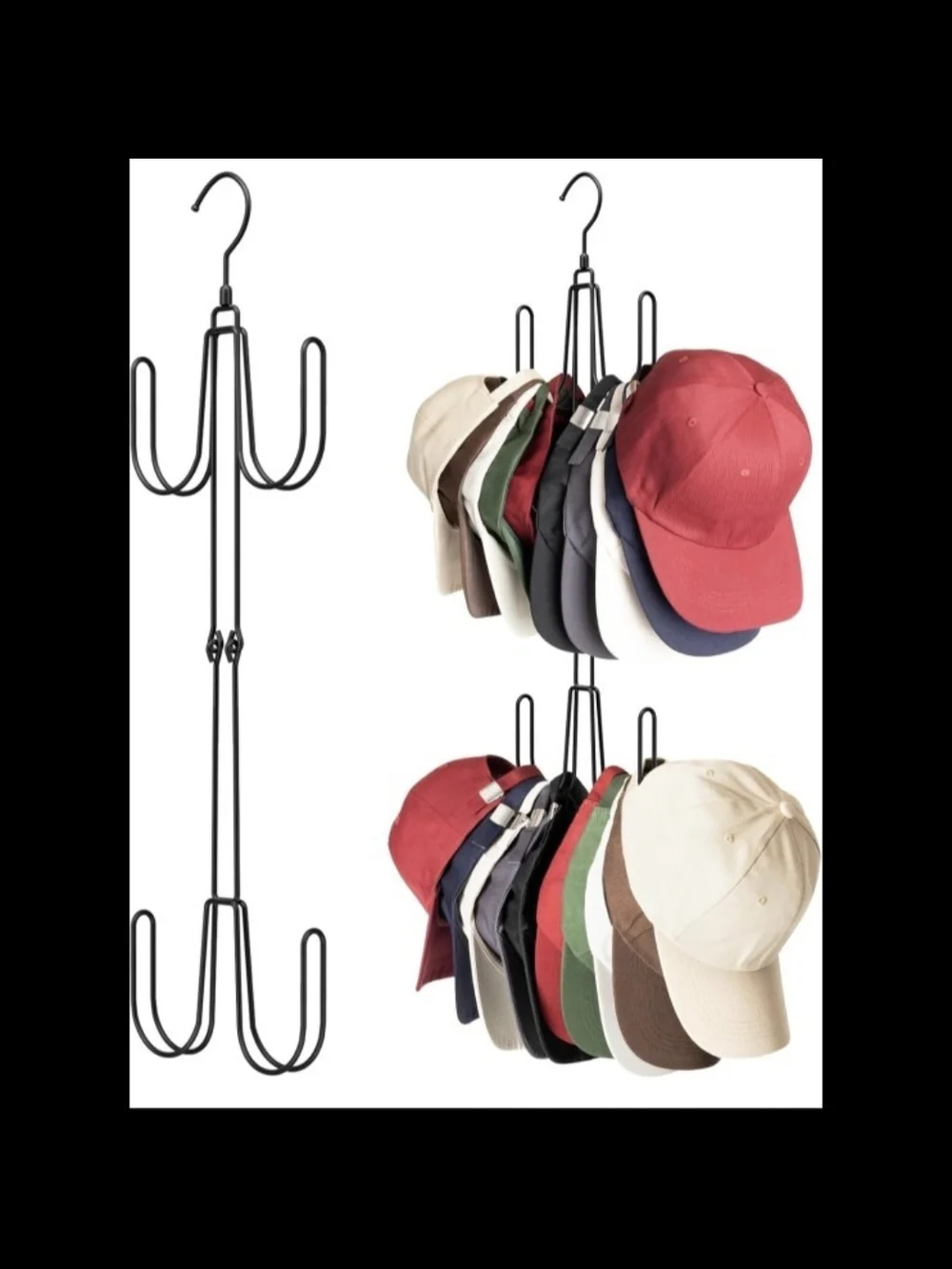 Black Metal Foldable Portable Hat Rack Organizer - Picture 1 of 7